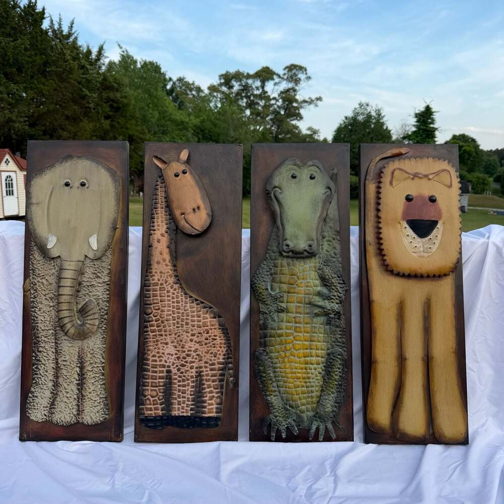 Set of 4 Whimsical Safari Animal Metal Wall Art Plaques 9” x 26”